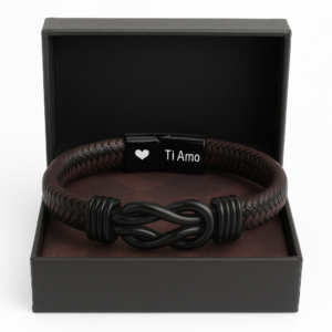  braided leather bracelet with ti amo (1)
